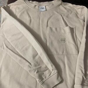 Mens cream Zara long sleeve crewneck size Small